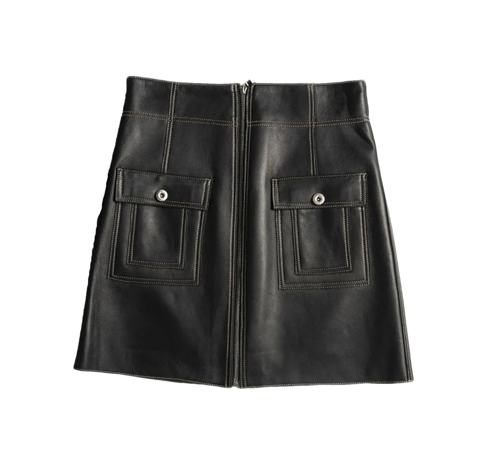 Women Harajuku Leather Skirt A-Line Sexy Mini White Dress Chic Bright Line Zipper Pocket Skirt