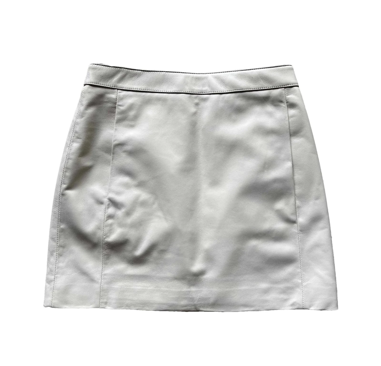 Women Sheepskin Leather High Waist Skirt Spring Autumn Slim Mini Genuine Leather Shorts Skirt Ivory