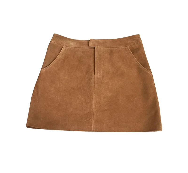 Haitpant Suede Leather Mini Skirt for Women Autumn Korean Simple High Wide Waist Versatile Wrap Short Cargo Skirt Brown