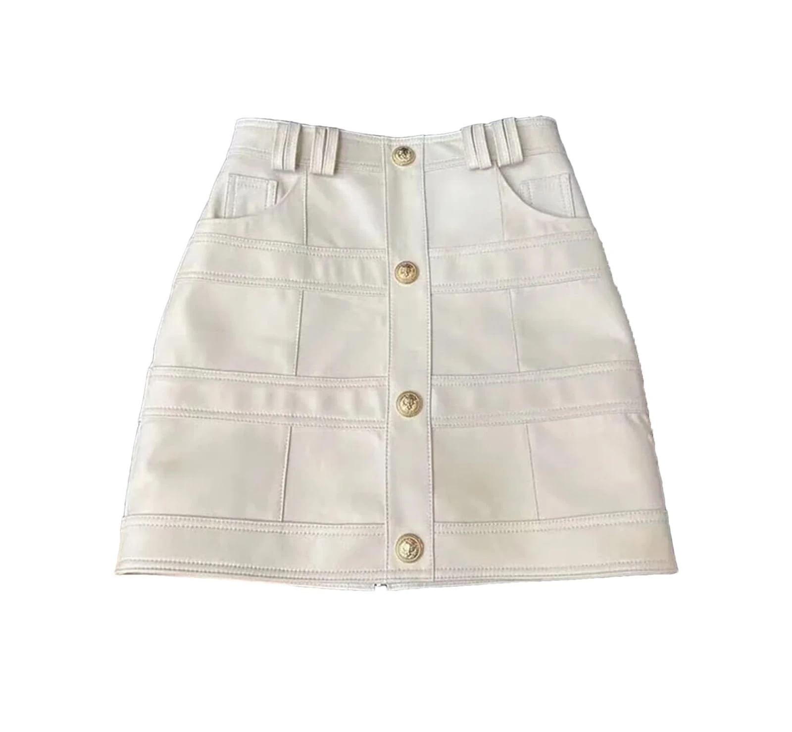 High Waist Korean Fashion Mini Skirts for Women Office Ladies Luxury Genuine Leather Pencil Skirt White
