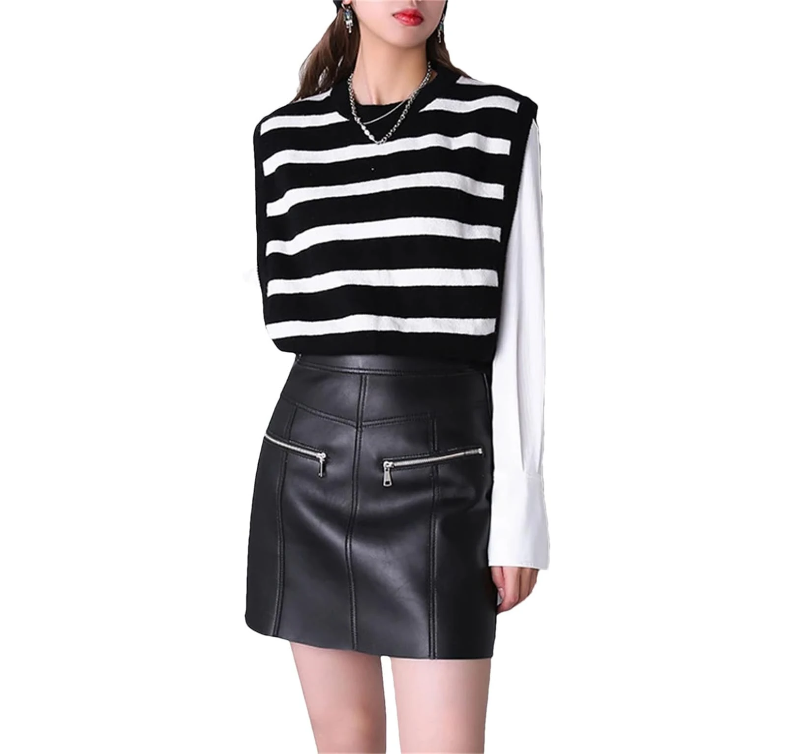 Mini Skirts for Women Korean Harajuku Slimming Zipper Locomotive Leather Chic Dress Black