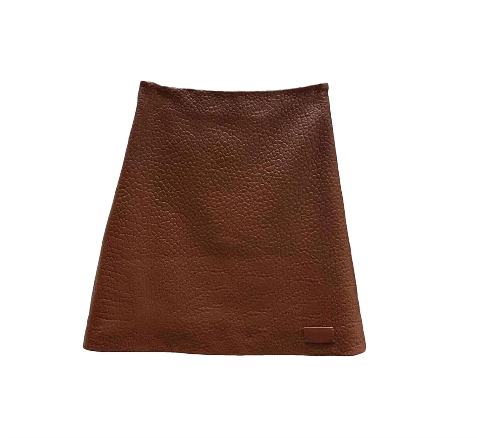 Womens Fashion Solid Sheepskin Leather A-Line Mini Skirts High Waist Zipper Fly Skirt Brown