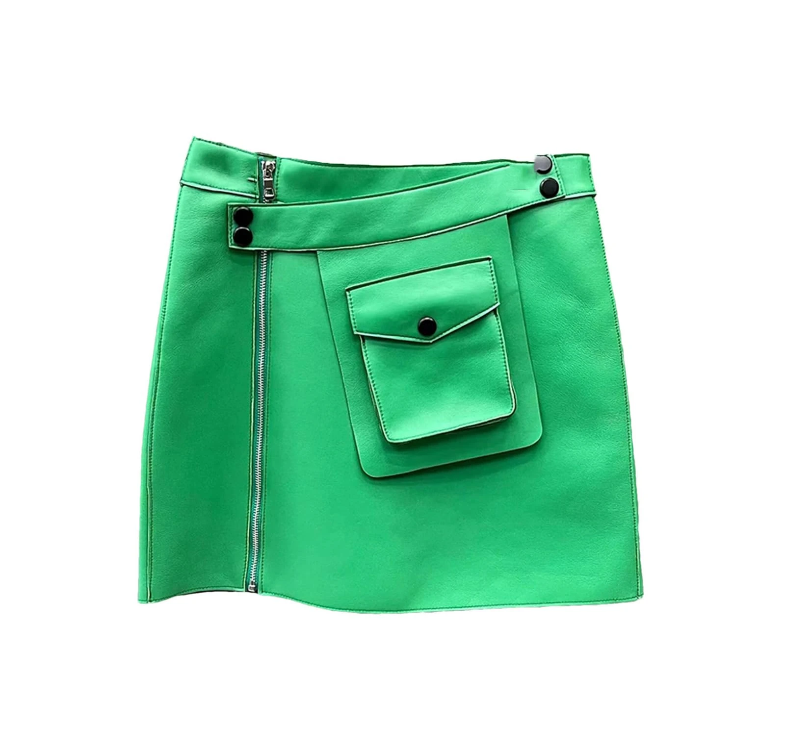 Haitpant Women Sheepskin Leather Mini Skirt Lady Genuine Leather Short Skirt with Pocket