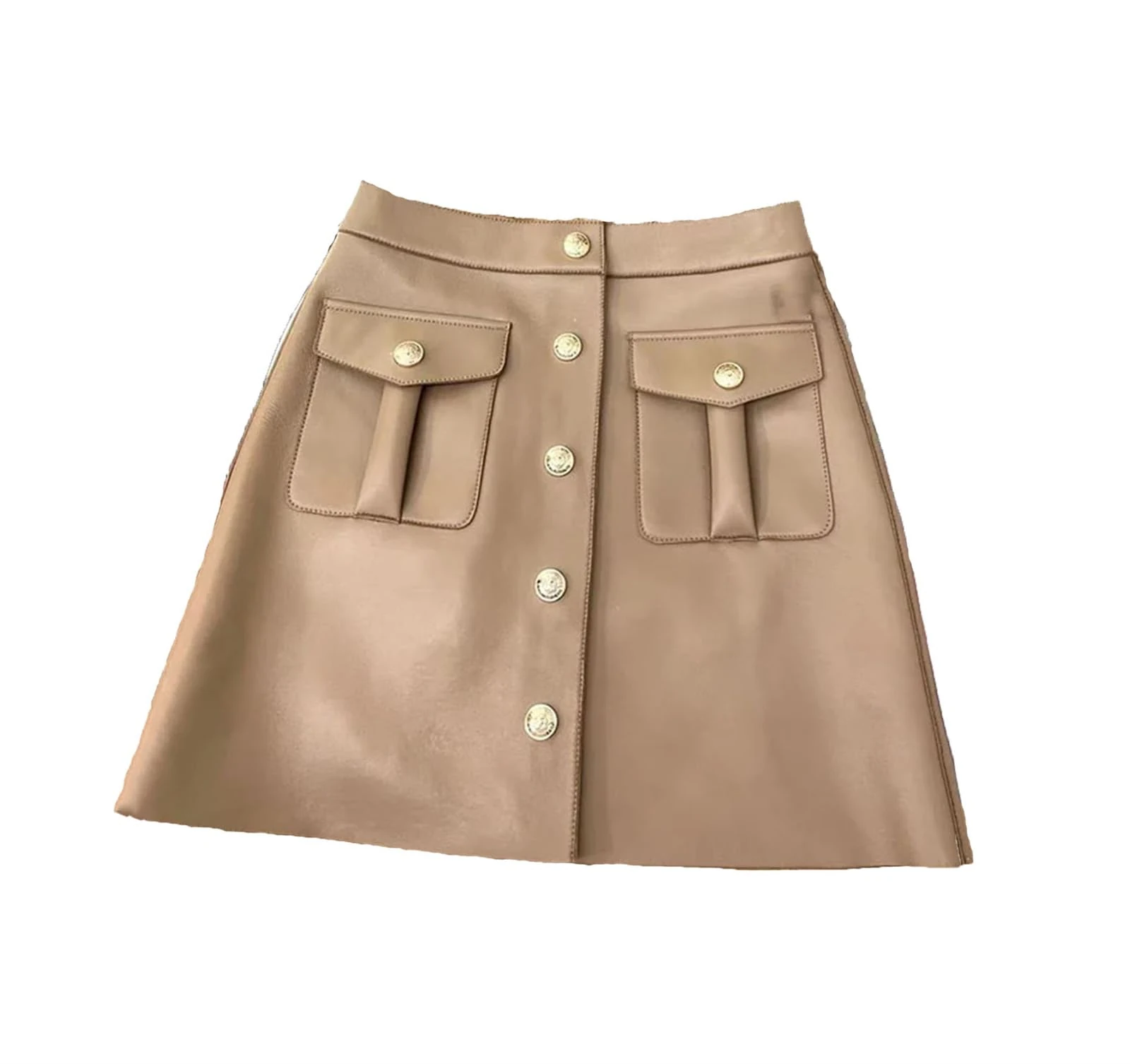 Haitpant Women Genuine Leather Skirts Korean Fashion A Line Mini Sexy Skirt Khaki