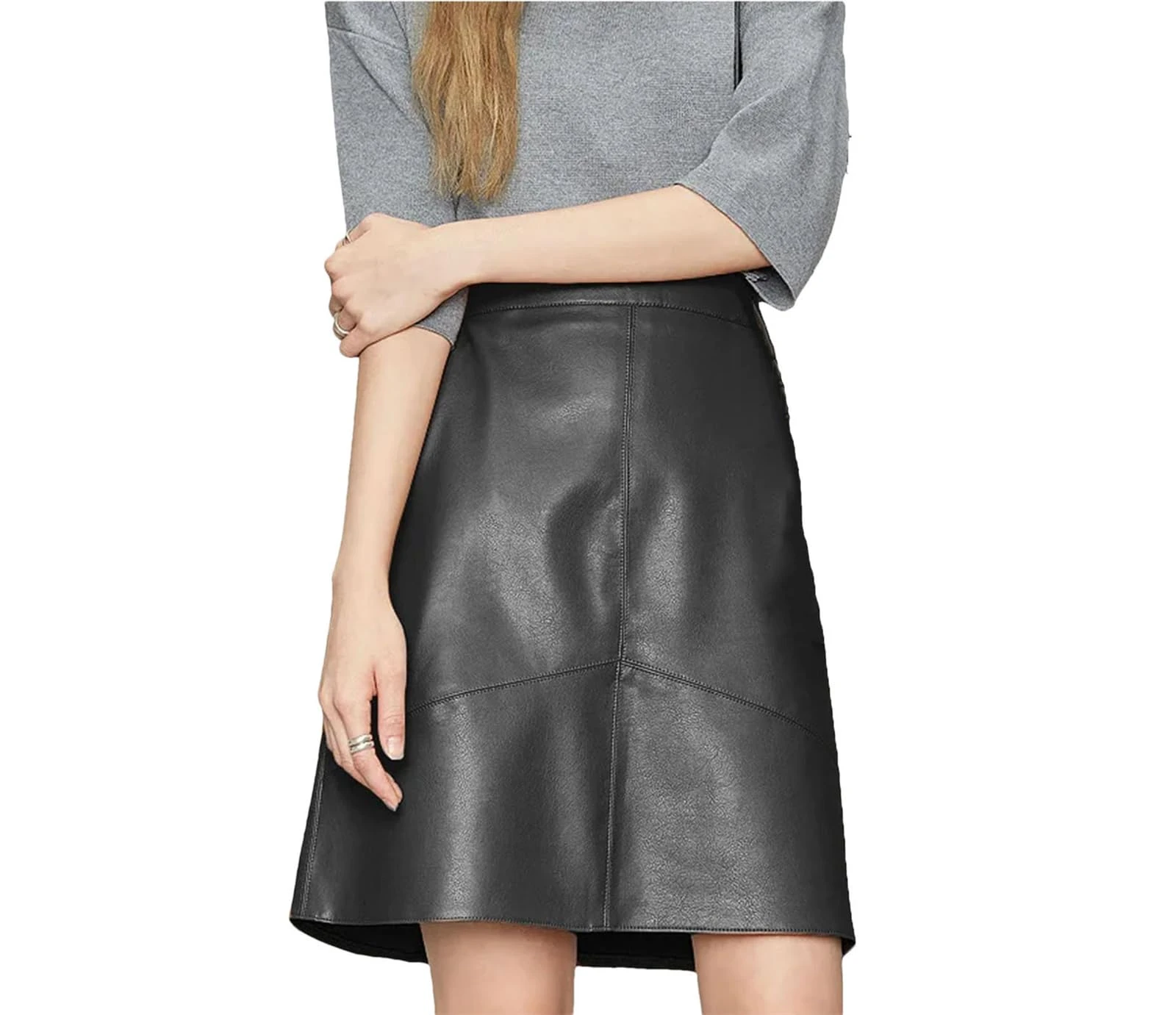 Woman Elegant Skirts Korean Style Genuine Leather Skirts High Waist Mini Skirt Black