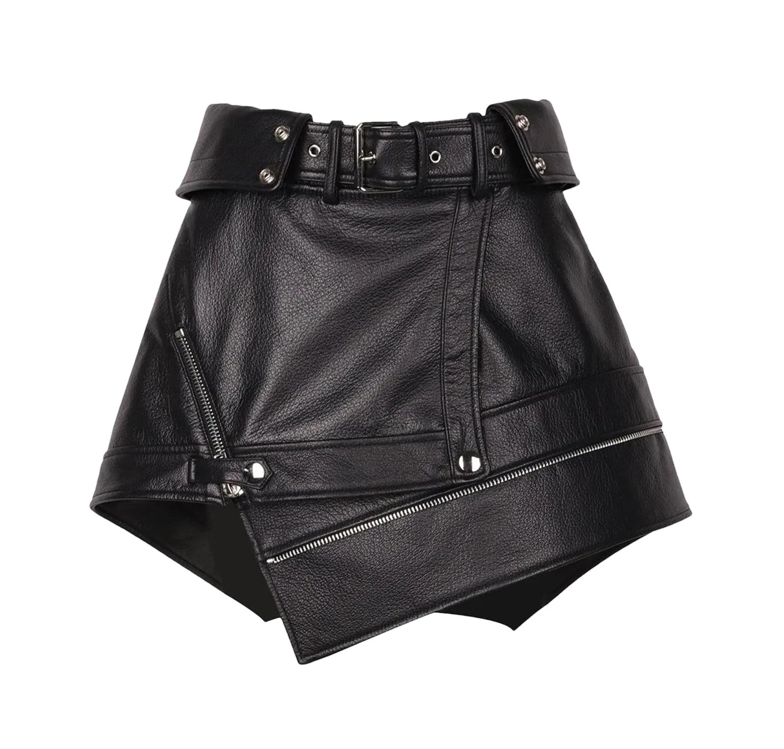 Haitpant Spring Autumn Women A-Line Genuine Leather Skirt Ladies Black Asymmetrical Streetwear Mini Skirt