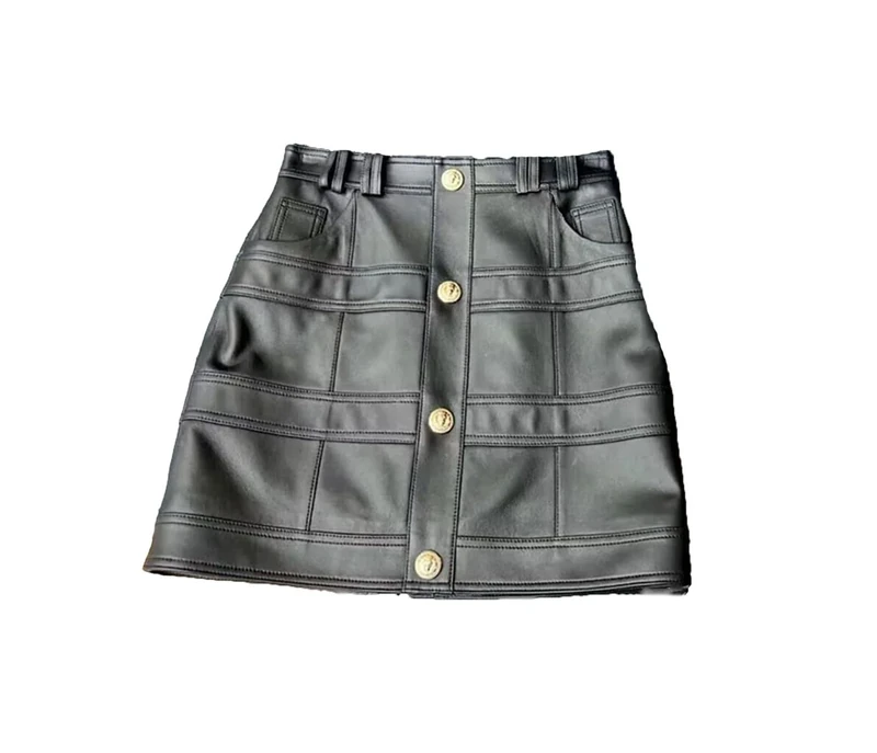 High Waist Korean Fashion Mini Skirts for Women Office Ladies Luxury Genuine Leather Pencil Skirt Black