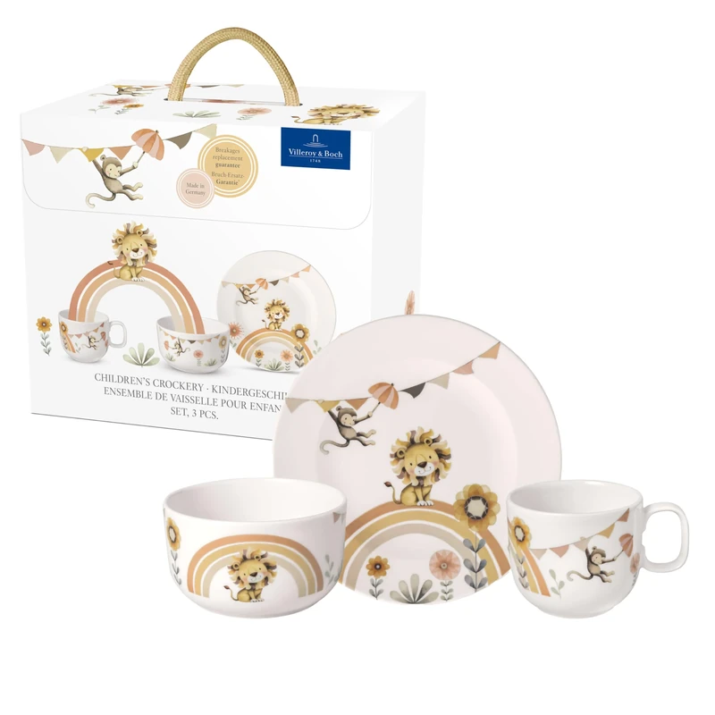 Villeroy & Boch - Boho kids "Roar like a lion" Children's Tableware Set 3pcs., Children's Tableware Porcelain and Stainless Steel Cutlery, Tableware Set for Kids, Dishwasher Safe, Microwave Safe, Multicolored