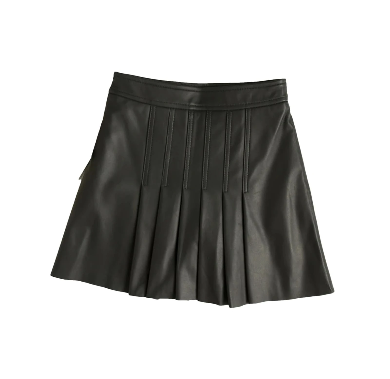Haitpant Winter Women Genuine Leather Mini Skirt Ladies Sexy Pleated Skirt Slim Hip Bust Dress Black