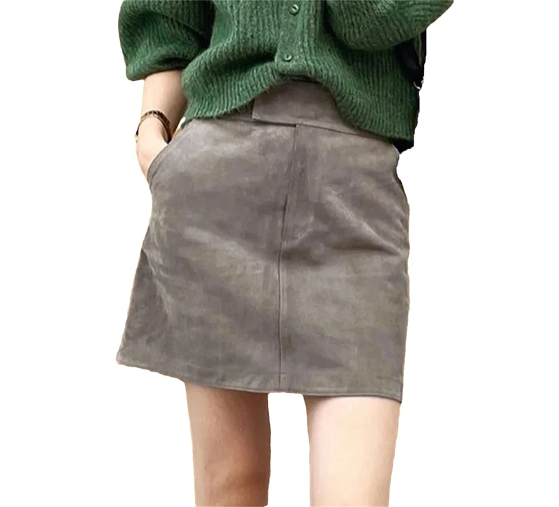 Haitpant Suede Leather Mini Skirt for Women Autumn Korean Simple High Wide Waist Versatile Wrap Short Cargo Skirt Gray