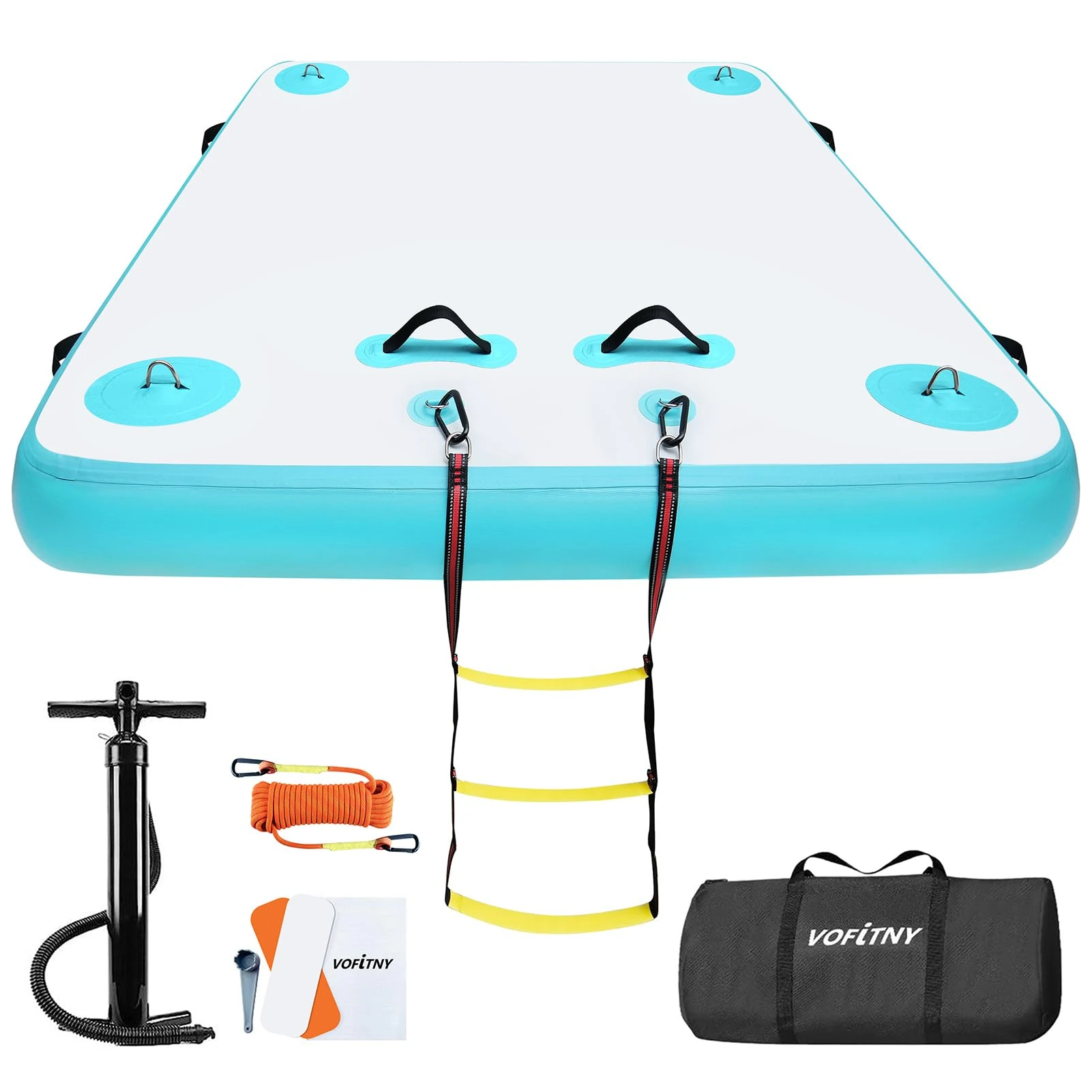 VOFiTNY Inflatable Floating Dock, Air Platform Multi-Person Swim Water Mat with Rope Ladder, None-Slip Surface for Pool Lake Beach