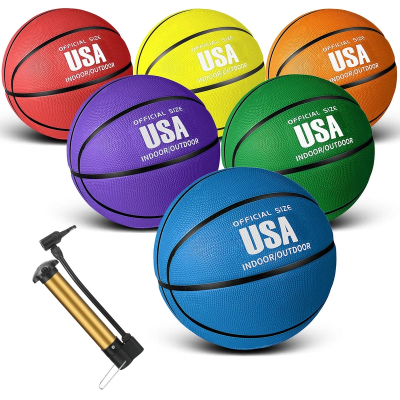 Jenaai 6 Pcs Rubber Basketballs Official Size Bulk Streetballs Multicolor Basket Balls with Pump Plain Basketball Set for Adult Youth Gifts Indoor Outdoor Training Games (Colorful,Size5)