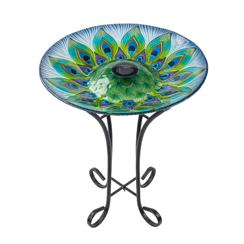 Teamson Home 4216023 Glass Birdbath with Peacock Design Bird Bath, Multi