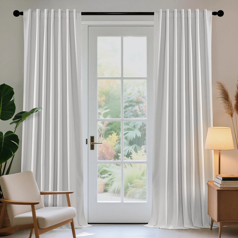 Joydeco Blackout Curtains for Bedroom 90 inches Long，Back Tab/Rod Pocket 100% Blackout Living Room Drapes, Textured Thermal Insulated Blackout Curtains 2 Panels Set,52" W x 90" L,Ivory White