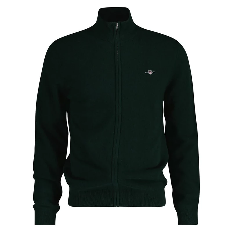 GANT Men's Extrafine Lambswool Zip Cardigan Sweater, Tartan Green, L