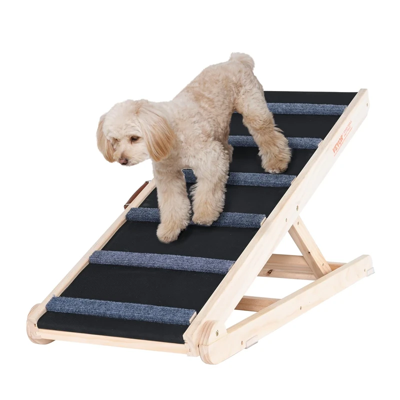 VEVOR Dog Ramp, Folding Pet Ramp for Bed, Adjustable for Small, Large, Old Dogs & Cats, Wooden Pet with 41.3" Long, Adjustable from 13.77" to 25.59", Suitable for Couch, Sofa, Car
