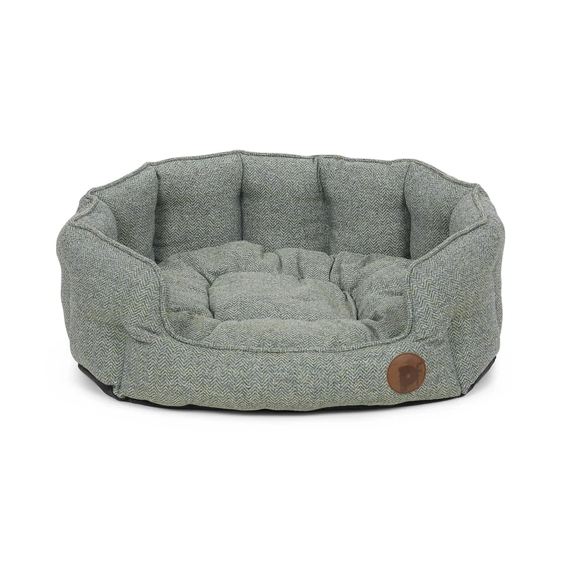 Petface Sage Herringbone Oval Dog Bed with Removeable Cushion, Machine Washable, Large (Pack of 1)