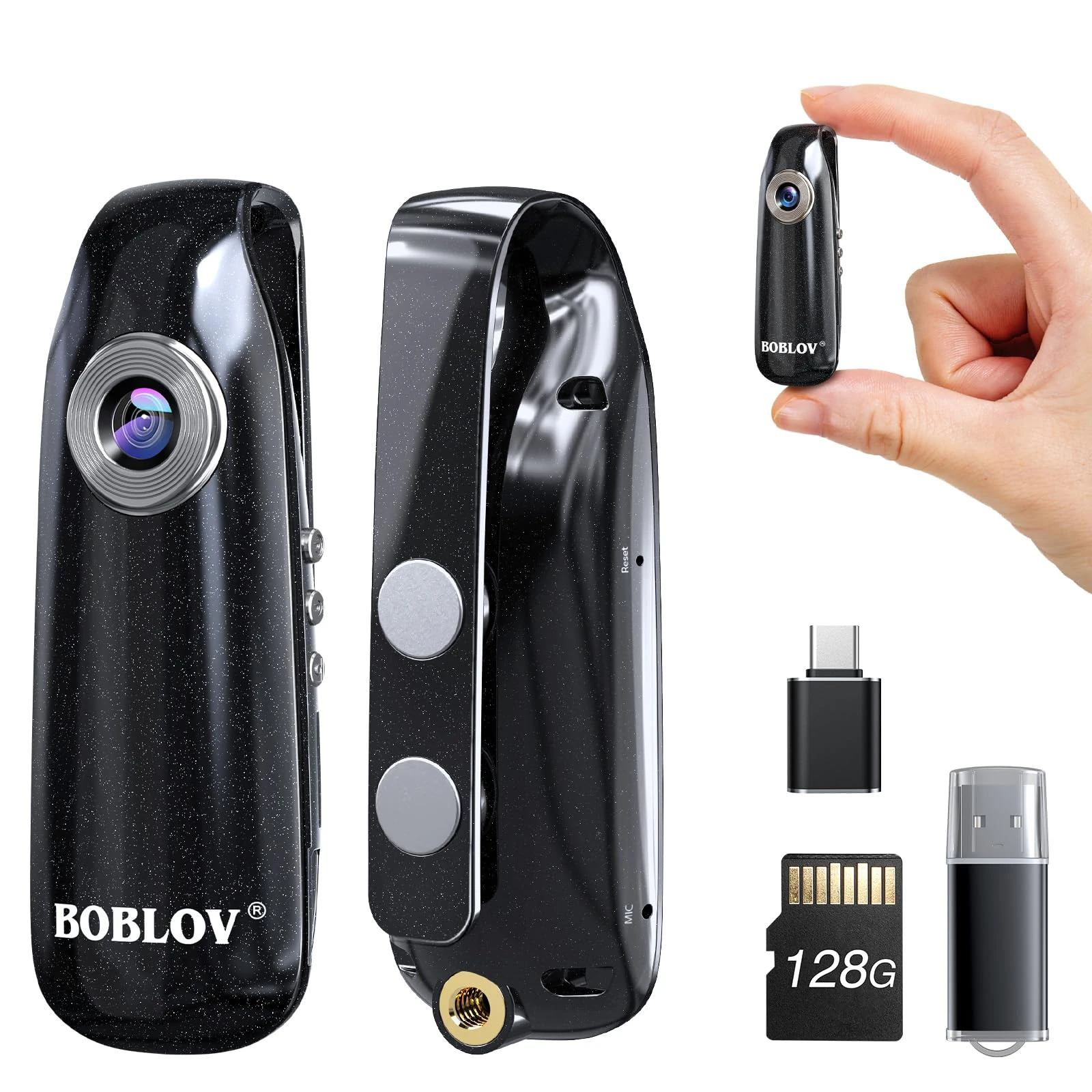 BOBLOV 007 128GB Small Body Cameras, Easy-User-Friendly, Portable Pocket Tiny Body Cams with Back Clip,1080P Mini Camera Bodycams, Loop Recording for Bike/Pet/Home/Proof (128GB)