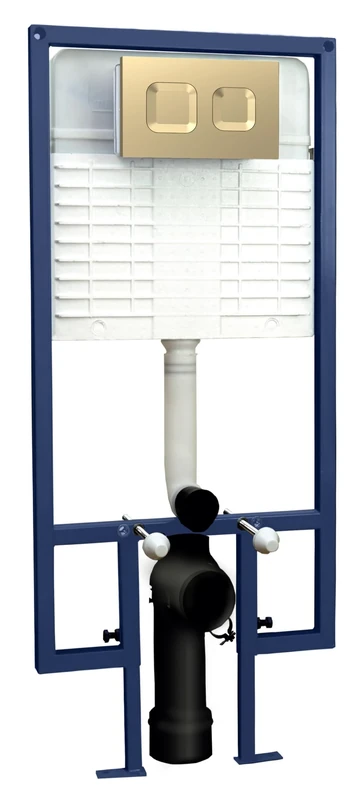 nuie XTY809S Accessories Modern Bathroom Dual Concealed Cistern and Frame with Square Flush Plate, 520 x 1136 x 204mm, Brushed Brass