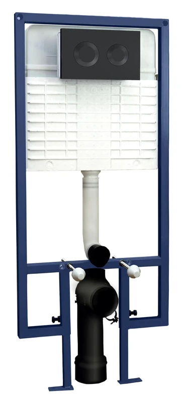 nuie XTY409R Accessories Modern Bathroom Dual Concealed Cistern and Frame with Round Flush Plate, 520 x 1136 x 204mm, Matt Black