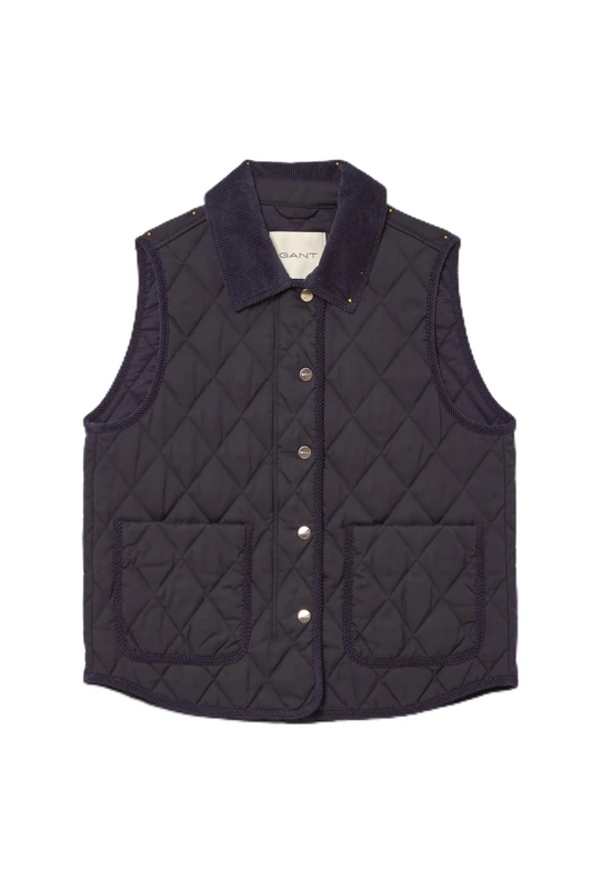 GANT Women's QUILTED VEST WITH CORD DETAILS Vest, EVENING BLUE, - Image 1