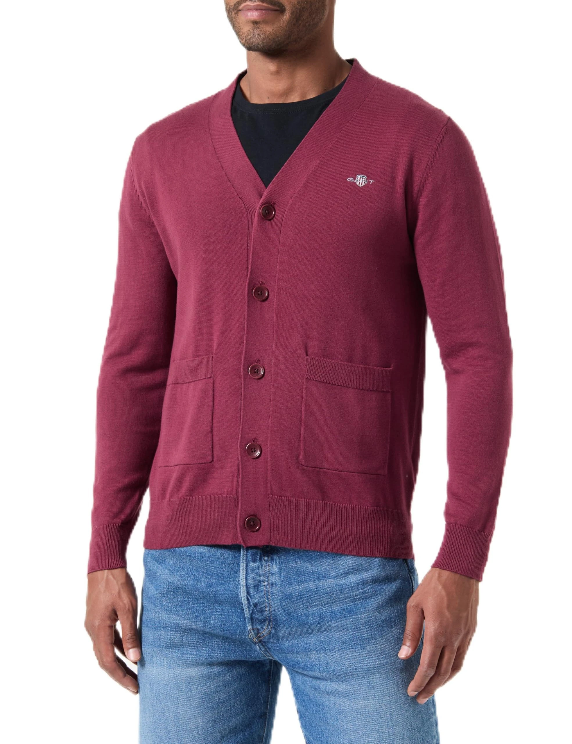 GANT Men's Classic Cotton V-Cardigan Sweater, Weinrot, M