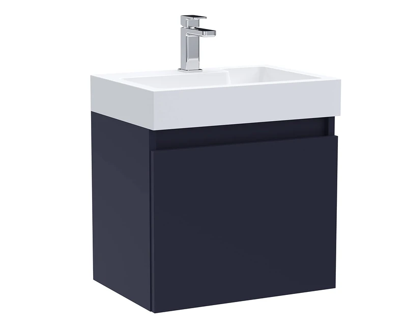 nuie MER025 Merit Modern Bathroom Wall Hung Single Soft Close Door Vanity Basin Unit, 503 x 520 x 360mm, Midnight Blue