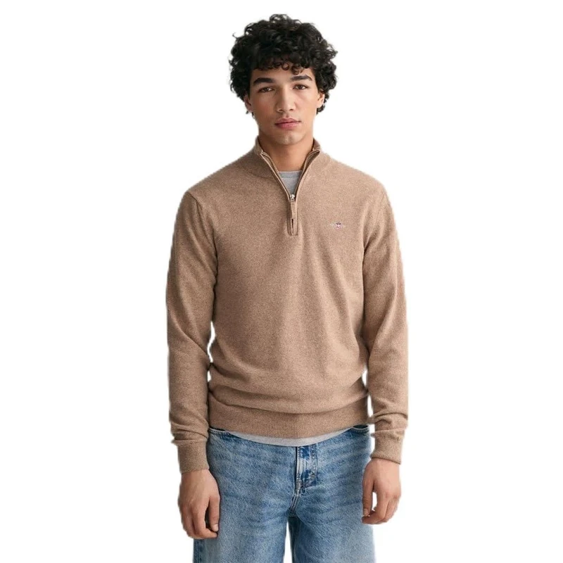GANT Superfine Lambswool Half Zip, Dk. Sand Melange, XL