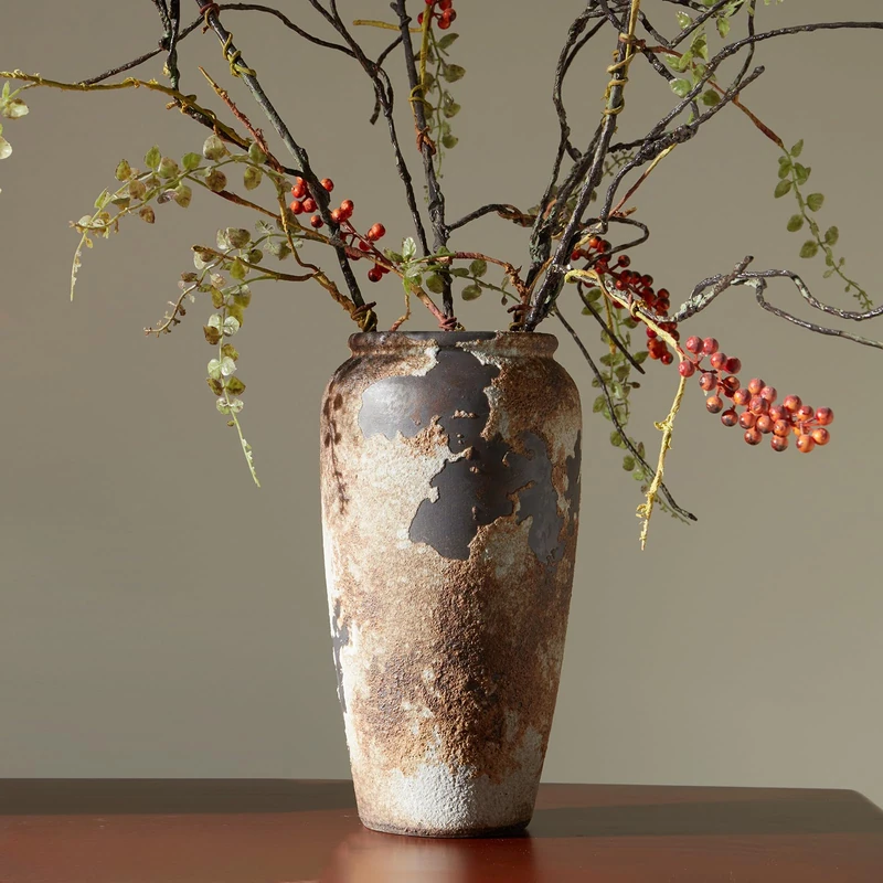 Smiletag Rustic Terracotta Gourd Vase for Home Decor, Large Neutral Ceramic Vase with Textured Rust Finish