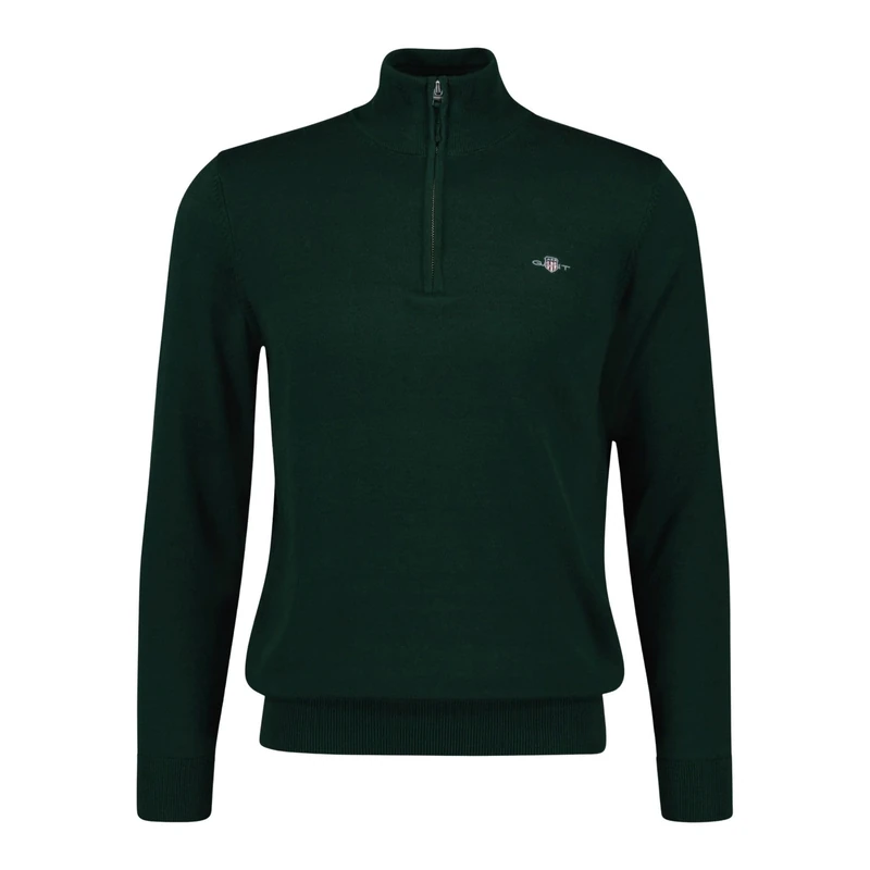 GANT Men's Classic Cotton Half Zip Pullover Sweater, Tartan Green, M