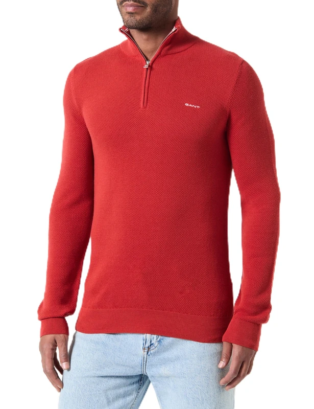 GANT Cotton Pique Half Zip, Iron Red, L