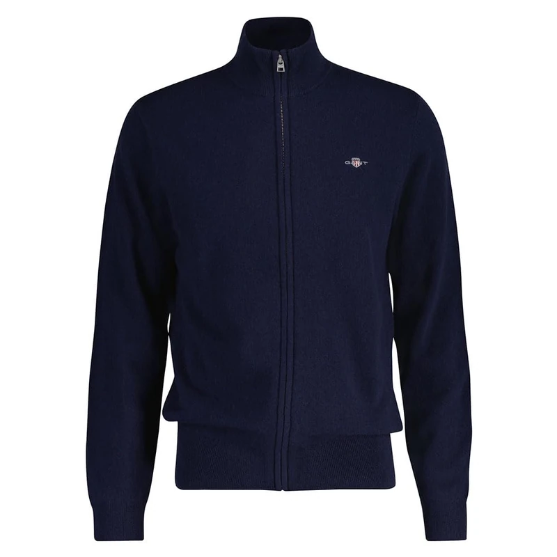 GANT Men's Extrafine Lambswool Zip Cardigan Sweater, Navy, XL