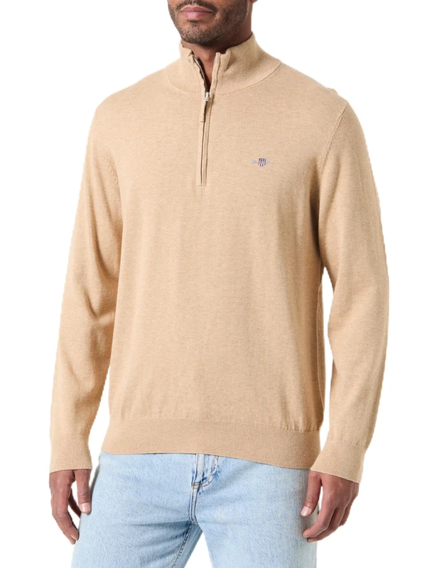 GANT Classic Cotton Half Zip, Khaki Mel, L