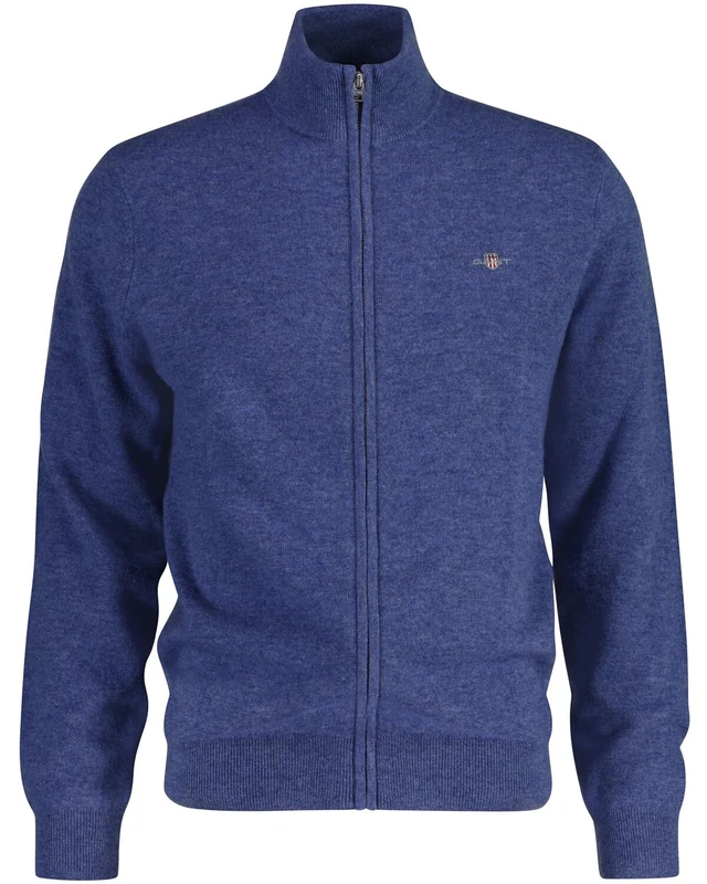 GANT Men's Extrafine Lambswool Zip Cardigan Sweater, Stone Blue Melange, M