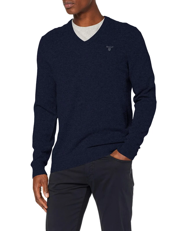 GANT Extrafine Lambswool V-Neck, Dark Navy Melange, L