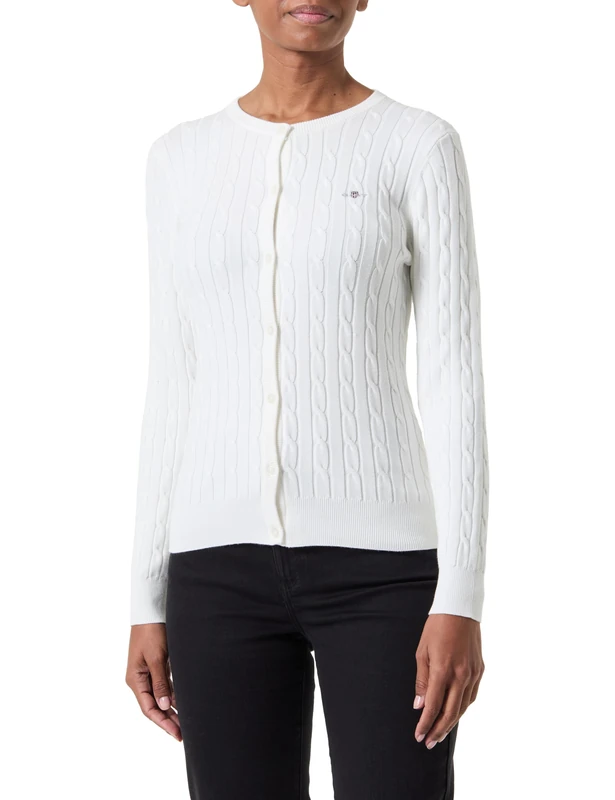 GANT Women's Stretch Cotton Cable Cardigan (Pack of 1), Eggshell, XXL