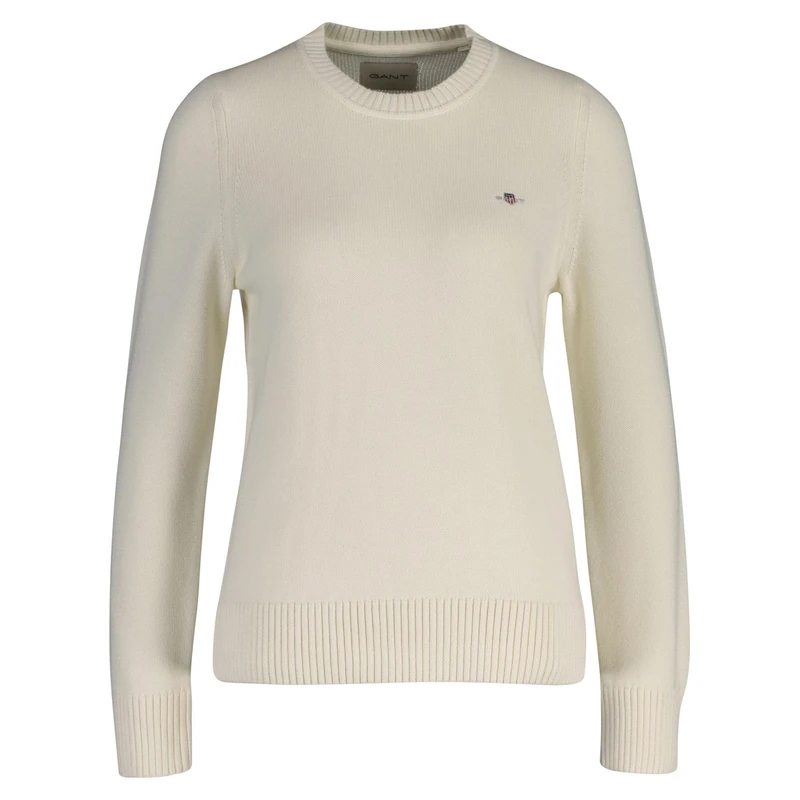 GANT Women's Classic Cotton C-Neck Sweater, Cream, M