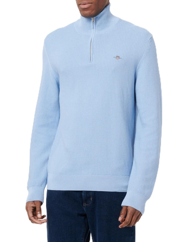GANT Cotton Micro Textured Half Zip, Clear Sky, M