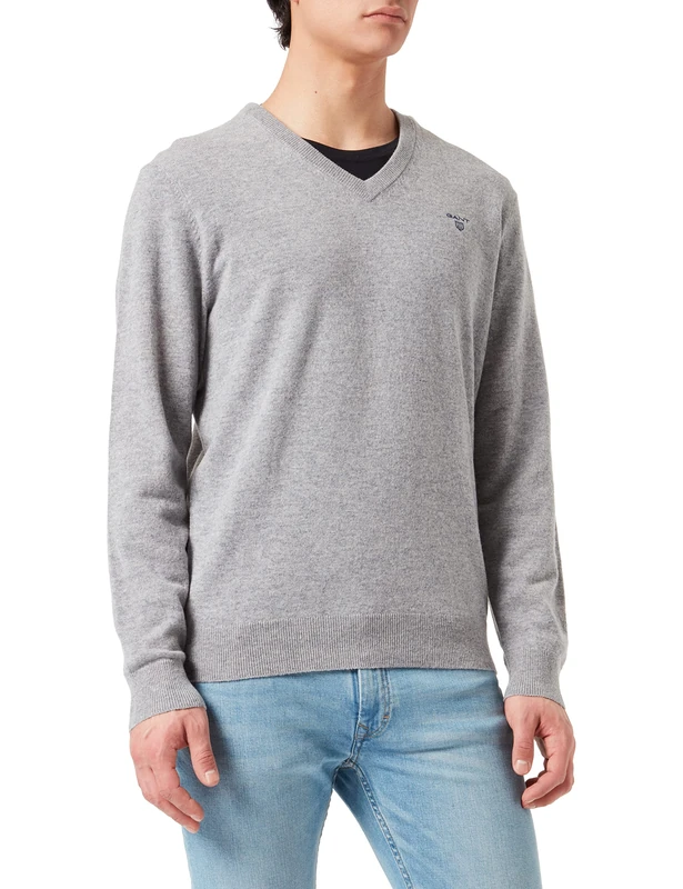 GANT Extrafine Lambswool V-Neck, grey melange, M