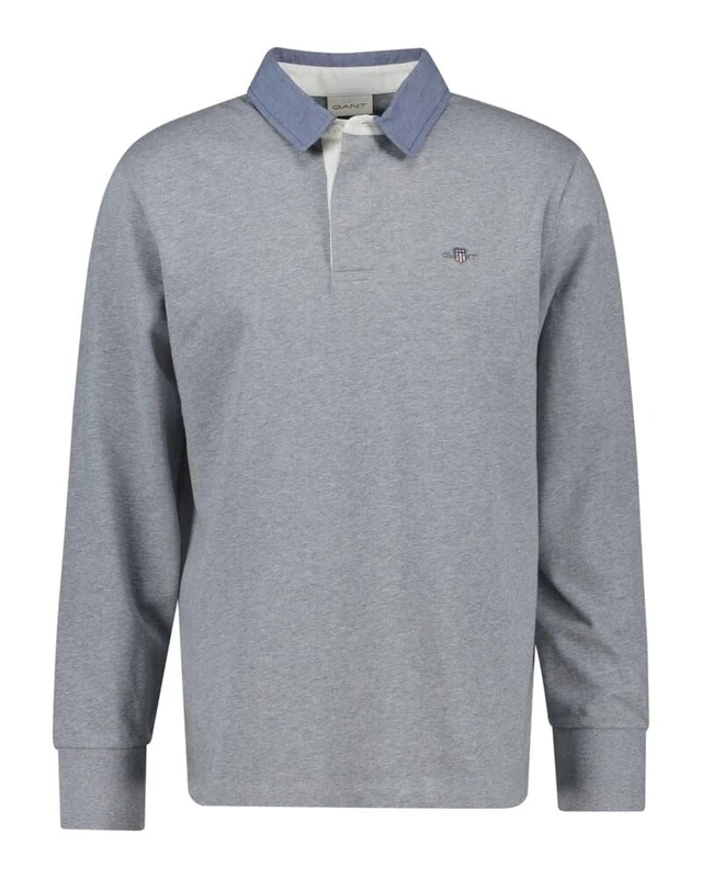 GANT Men's Reg Chambray Heavy Rugger T-Shirt, Grey Melange, S