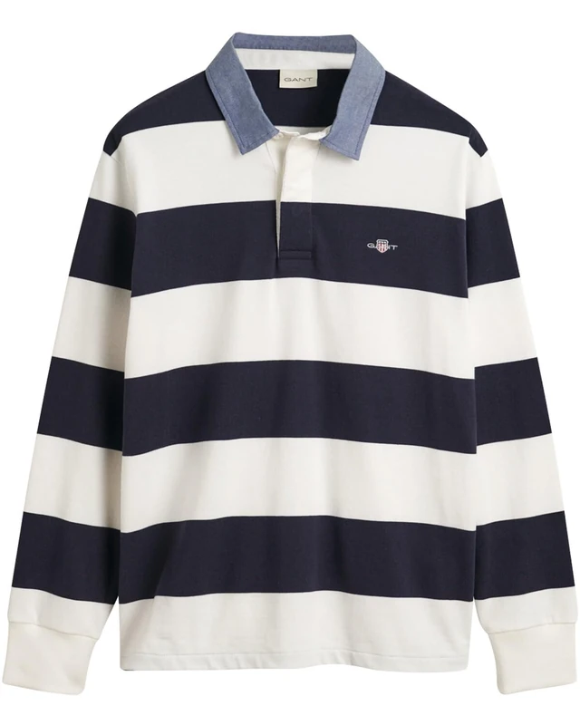 GANT Men's Reg Chambray Stripe Heavy Rugger T-Shirt, Eggshell, XXL