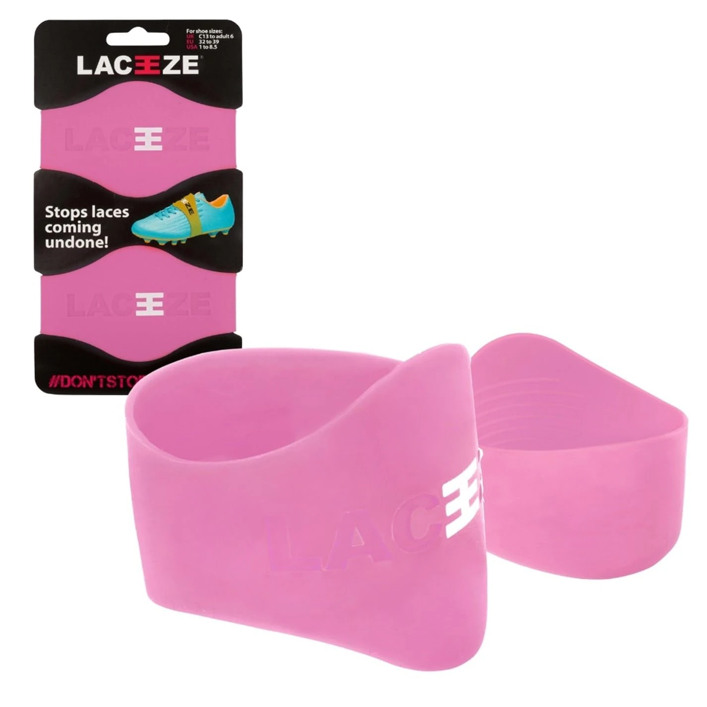 LACEEZE Original Bands – As Seen on Dragons' Den – Ribbed Technology – Secure Laces, Prevents Unraveling, Fits Shoe Size C13 – UK 6.5, Neon Pink, Ideal for Sports Shoes, Football, Rugby, Hockey