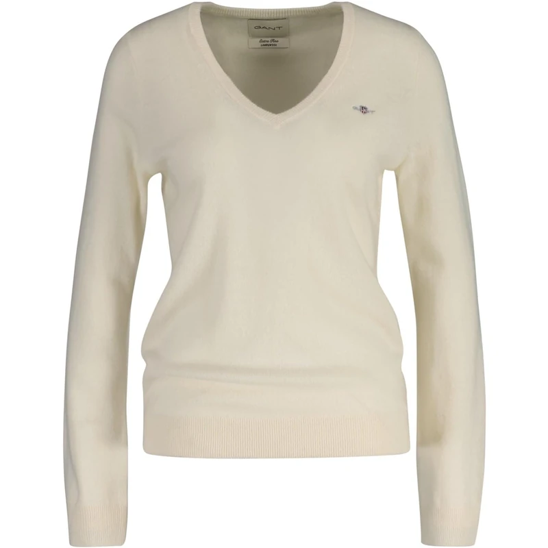 GANT Womens Lambswool V Neck Sweater Cream L