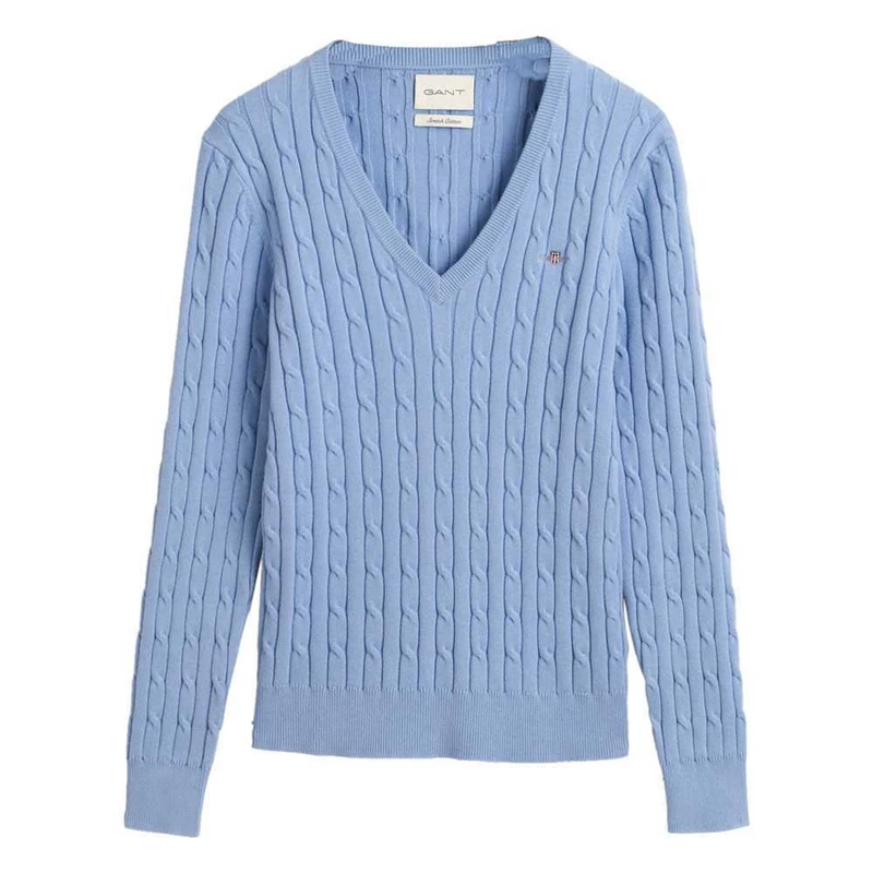 GANT Womens Cotton Cable V Neck Clear Sweater Clear Sky S