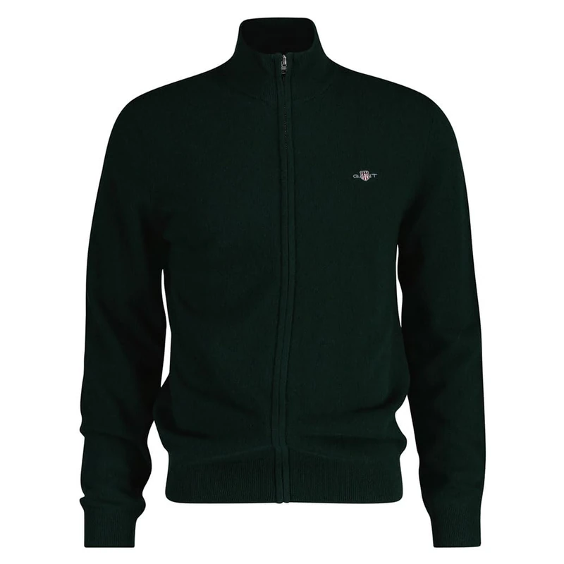 GANT Extrafine Lambswool Zip Cardigan, Tartan Green, S