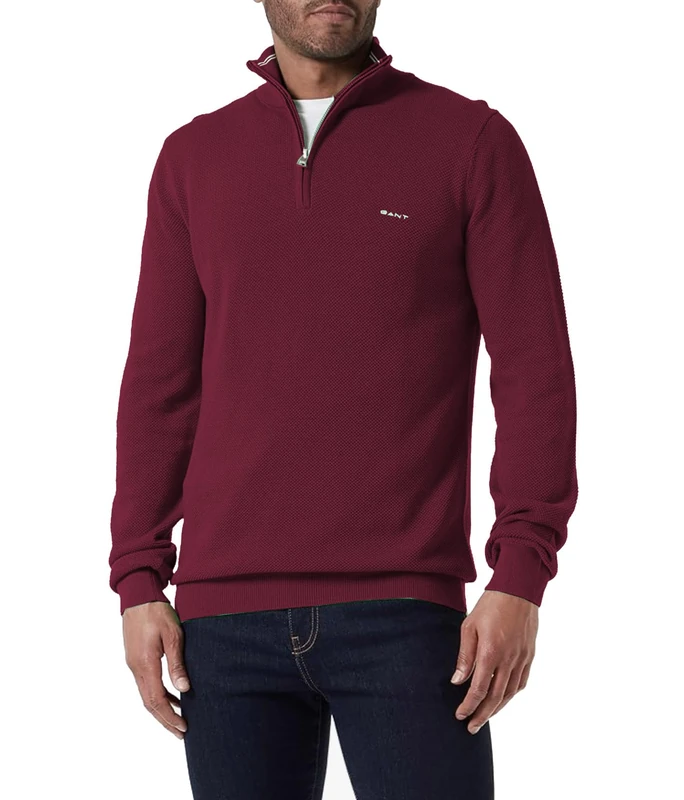 GANT Cotton Pique Half Zip, Rich Wine, L