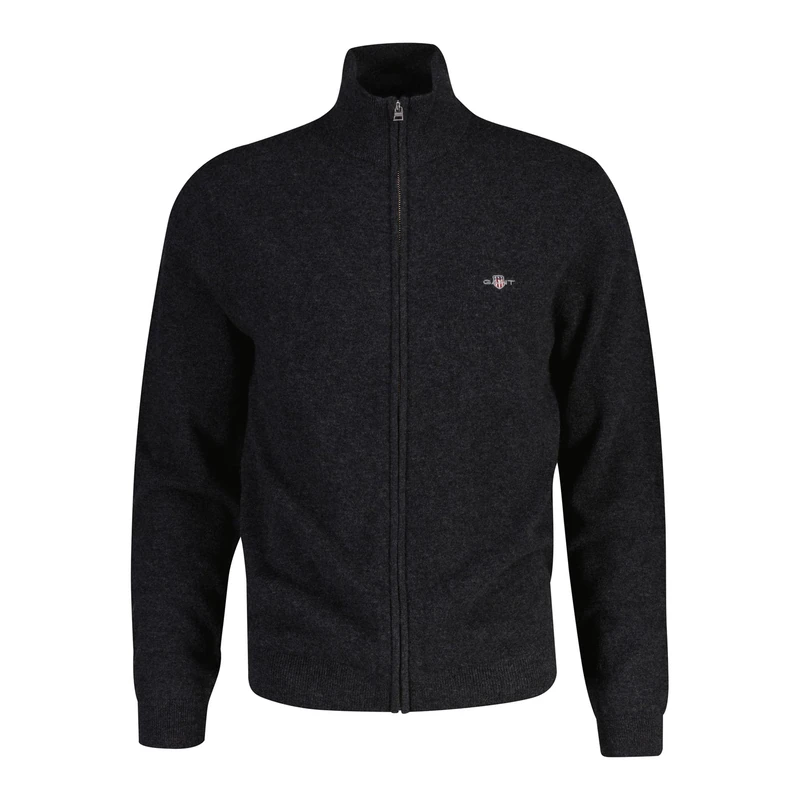 GANT Extrafine Lambswool Zip Cardigan - Dark Charcoal XL - Image 1