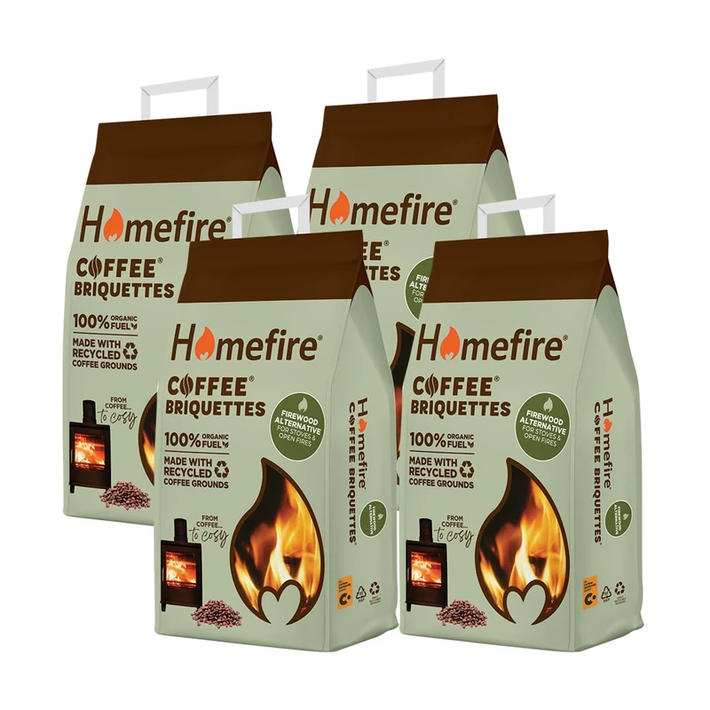 Homefire Coffee Briquettes for Wood Burners, Fire Pits, Chimineas and Multi-fuel Stoves, Made Using Recycled Materials 7 kg (Pack of 4)