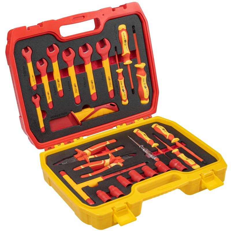 Högert Technik - Insulated Tool Set 1000 V, 25-Piece | Electrician Tool Set | Practical Plastic Case