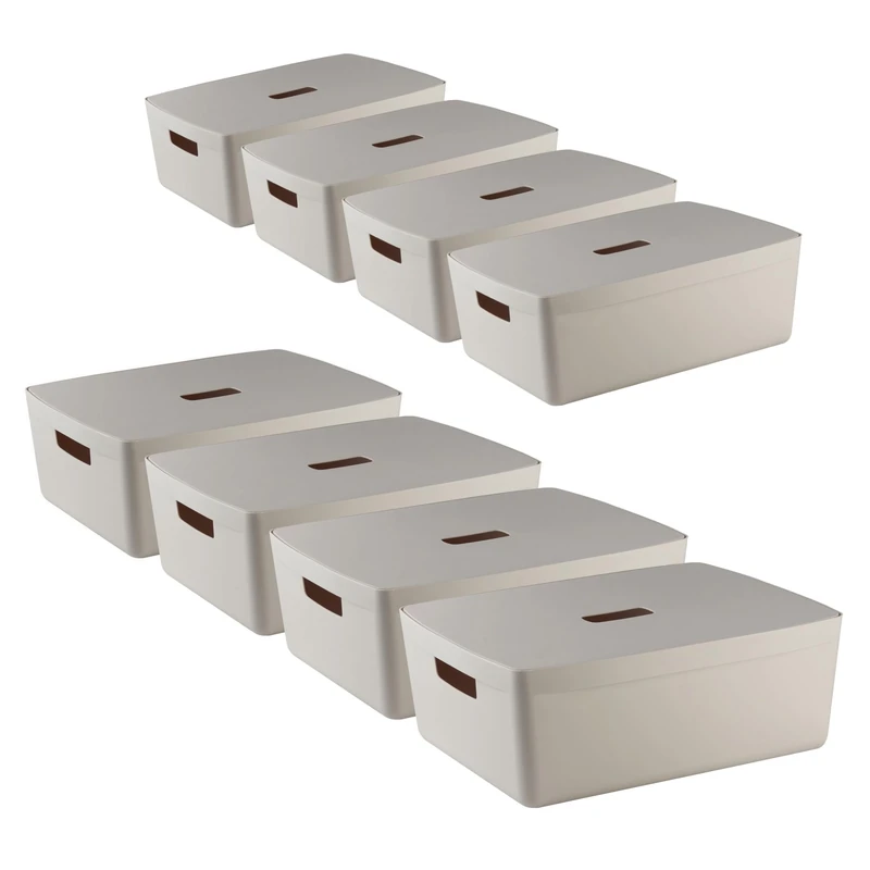 IDEA HOME Storage Boxes with Lids 8 Pieces - Plastic Storage Box - Storage Organiser - Really Useful Boxes for Storing Various Items in the Living Room, Bedroom or Bathroom, 19L